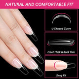 Alyvisun Lot de 500 faux ongles en acrylique à couverture complète avec 240 autocollants pour ongles, 10 tailles de pointes d'ongles en gel transparent, pointes d'ongles en gel souple, pointes d'ongles ballerine