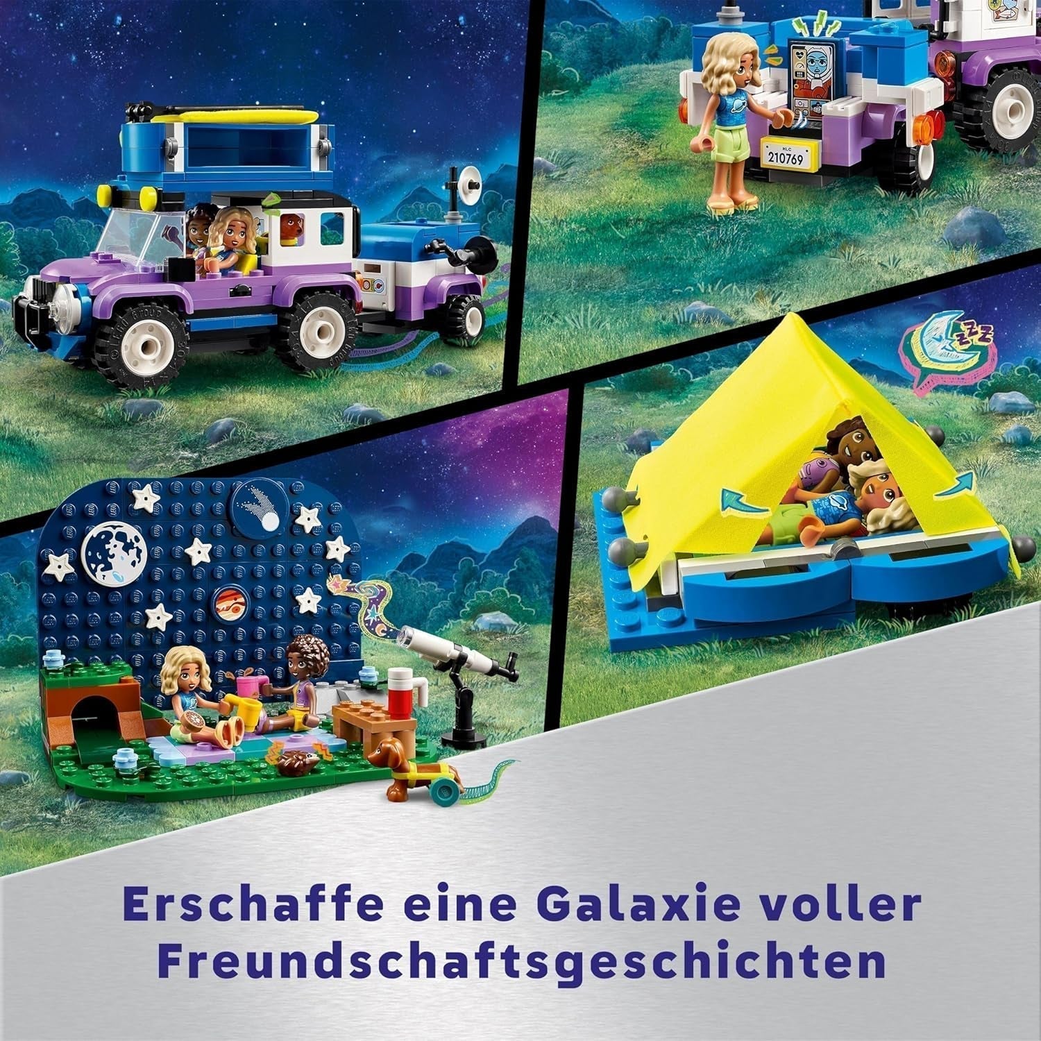 LEGO Friends Stargazer Camping Vehicle Set avec véhicule tout terrain et télescope jouet, cadeau pour filles et garçons à partir de 7 ans, avec figurines Nova, Aliya et un chien 42603 Jeux de construction Besuche den LEGO-Store