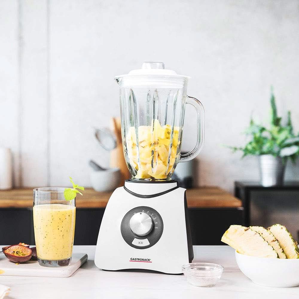 Gastroback 40898 Vital Basic, avec fonction de broyage de glace intégrée, mélangeur à moteur 600 watts, mélangeur à moteur, 1,5 litre, cuisine blanche Naty Shop