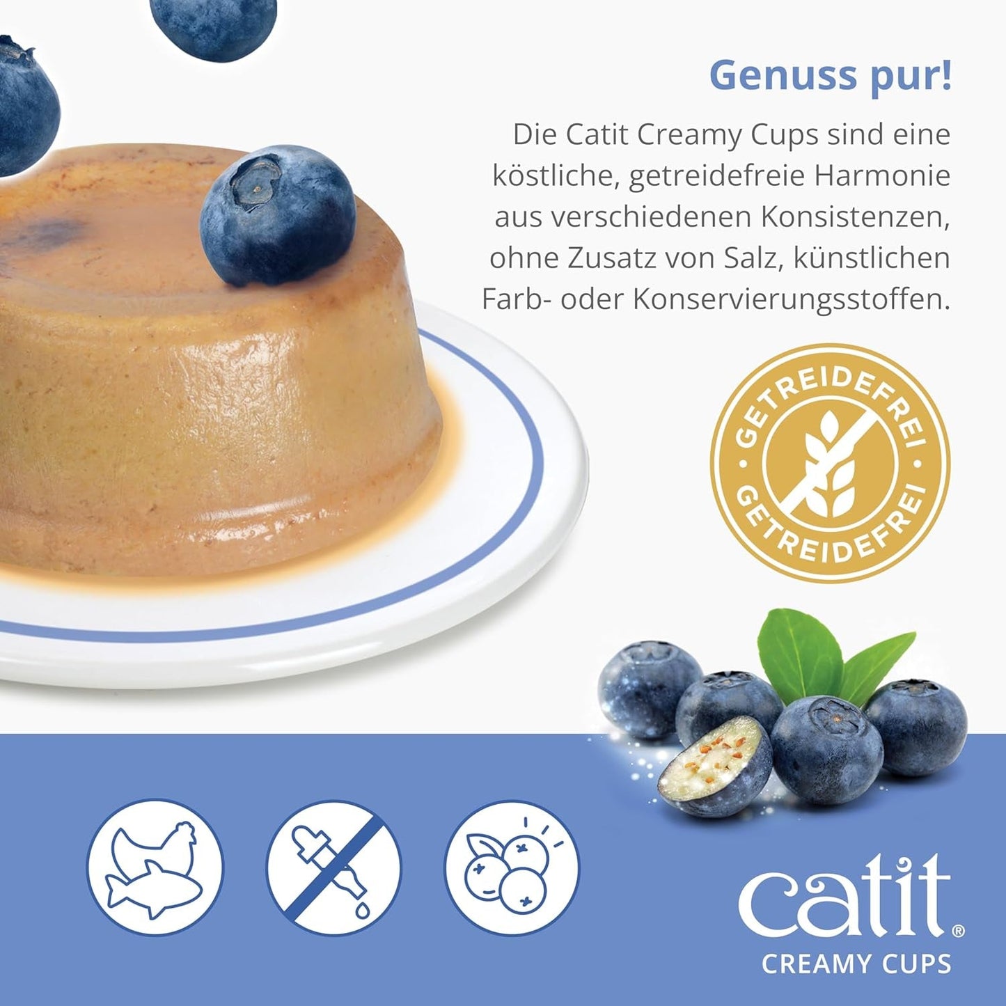 Catit Coupes crémeuses, thon et poulet aux bleuets, 4x25g