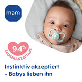 MAM Air Lot de 2 Sucettes en Silicone Extra Légères et Aérées Sucette pour Bébé Respectueuse des Dents en Silicone Spécial MAM SkinSoft avec Boîte à Sucette 6-16 Mois Ours/Rhinocéros