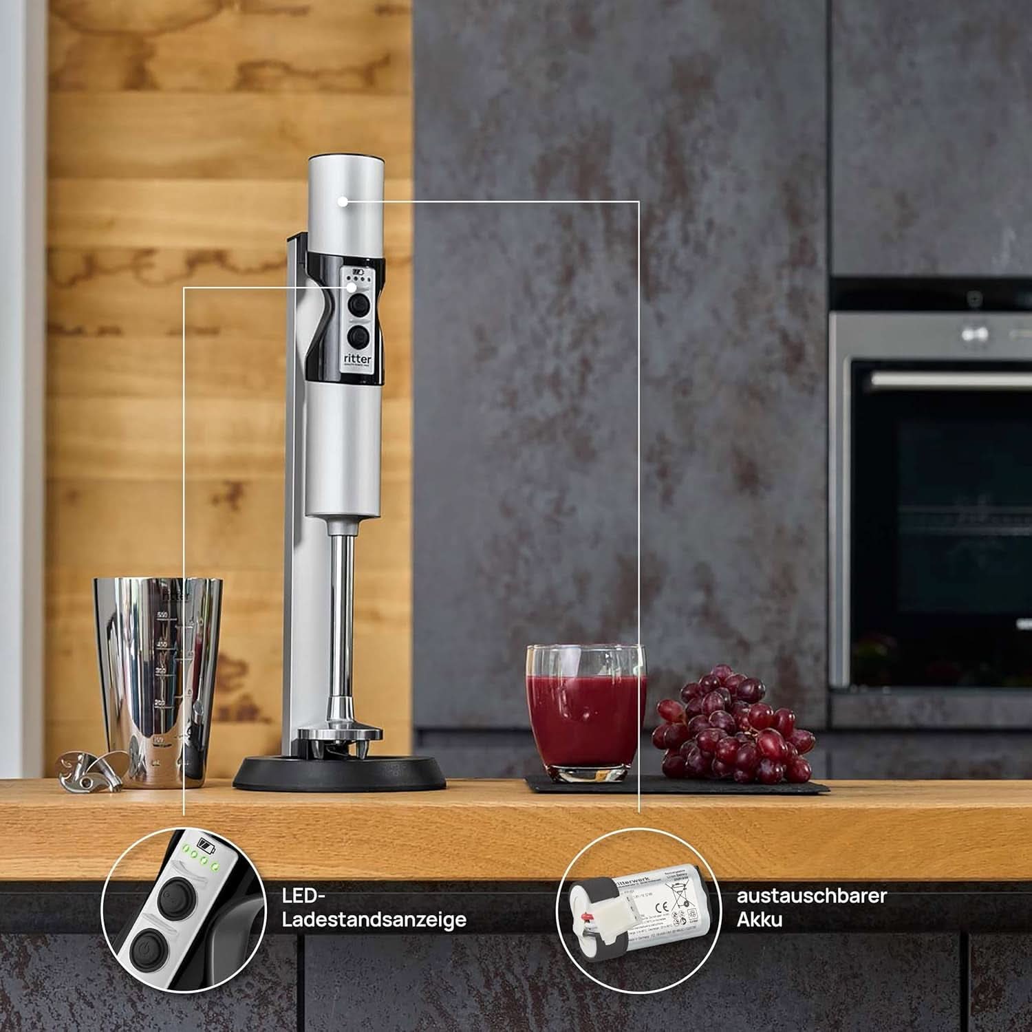 Ritter Stilo 7 plus Kabelloser Stabmixer, Pürierstab Mit Akku Aus Vollmetall, Fabriqué en Allemagne, Silber Kitchen Naty Shop