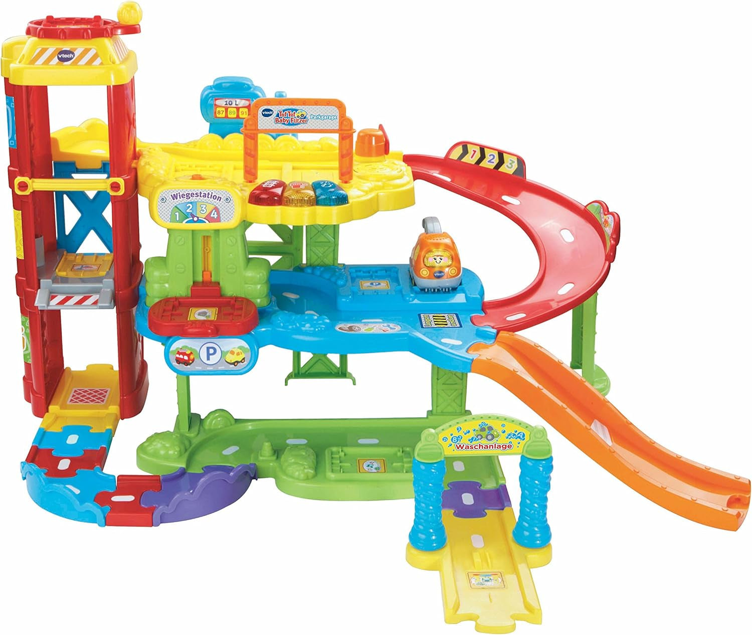 Vtech TUT TUT Baby Flitzer - Parking couvert, coloré, 66,6 x 75,3 x 45,1 cm & TUT TUT Baby Flitzer - Camion de pompier - voiture jouet avec musique, bouton lumineux, phrases et sons intéressants Bebe Toys Naty Shop