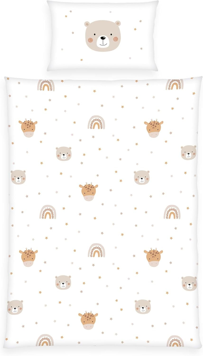 Herding Babybest Little Friends Winterbettwäsche, Kopfkissenbezug 40 X 60 Cm Mit Hoteleinschlag, Bettbezug 100 X 135 Cm, Mit Zwießwerf, 100% Baumwolle/Flanell, Weiß, Twin Naty Shop Default Title