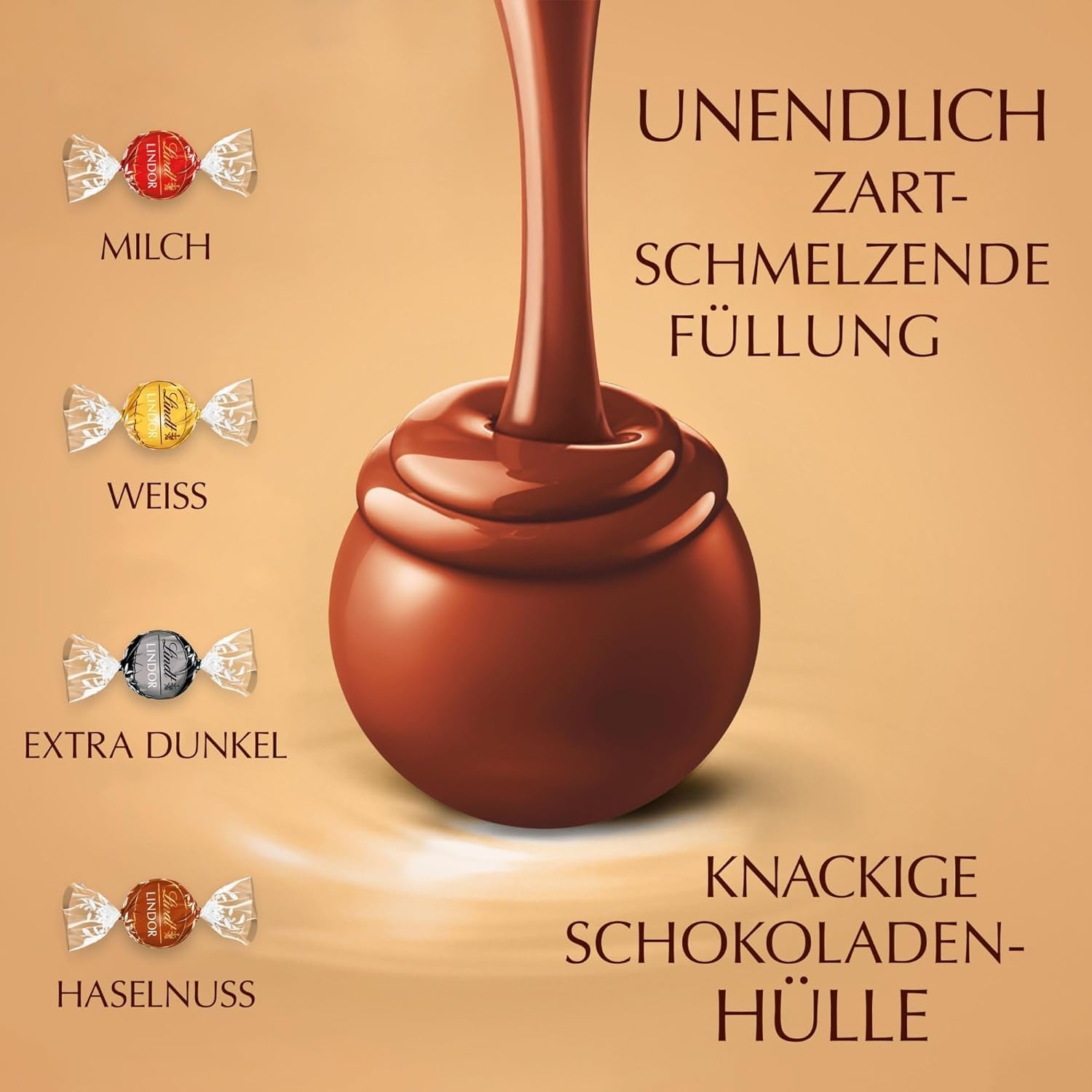 Assortiment classique de boules de chocolat Lindt LINDOR | env. 80 boules de chocolat (lait, blanc, noir 60%, noisette) | Emballage en vrac, 1 kg