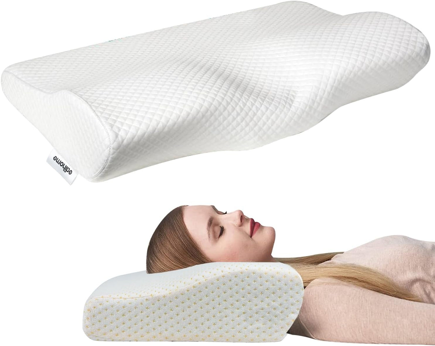 Edihome Oreiller de soutien cervical pour soulager les douleurs cervicales, 50 x 30 x 10 cm, oreiller orthopédique en mousse à mémoire de forme, housse ergonomique double en coton, hypoallergénique
