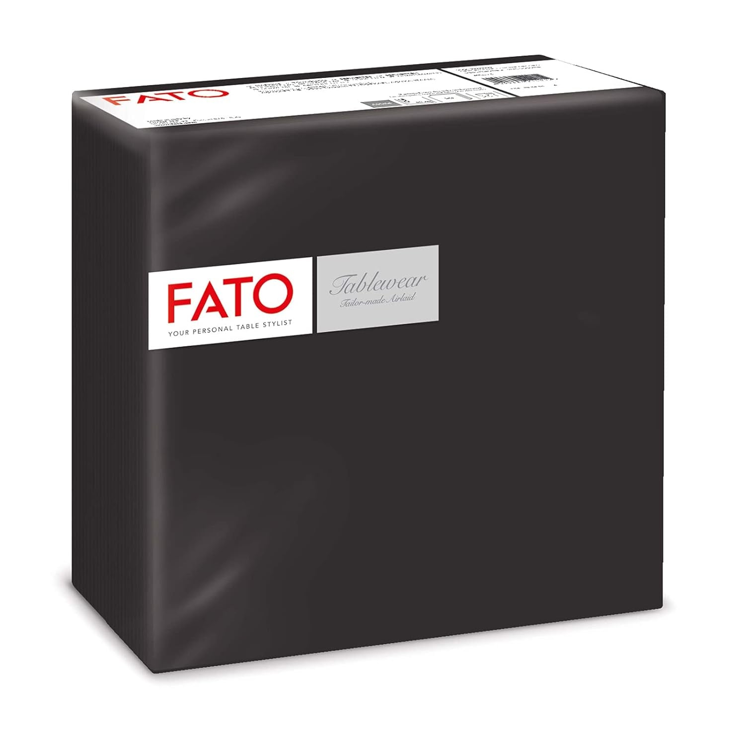 Fato - Serviettes en papier sec, Airlaid, effet tissu, paquet de 50 serviettes, format 40X40 pliées en 4, couleur noir