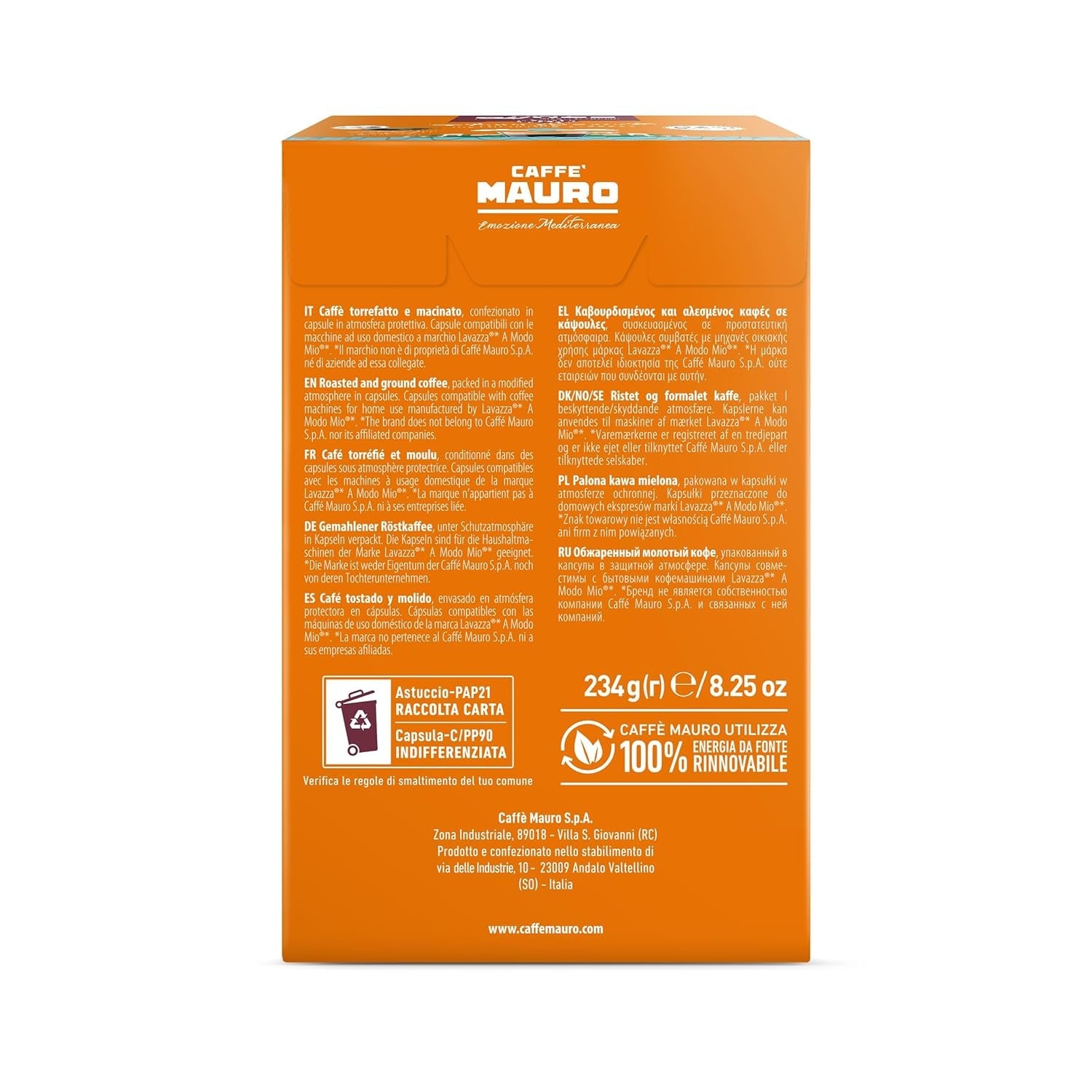 Caffè Mauro Torrefazione Kaffeekapseln Espresso Avvolgente, Intensität 8/10-144 Kapseln Compatible with Kaffeemaschinen der Marke Lavazza* A Modo Mio*, 144 Stück, Hergestellt en Italien