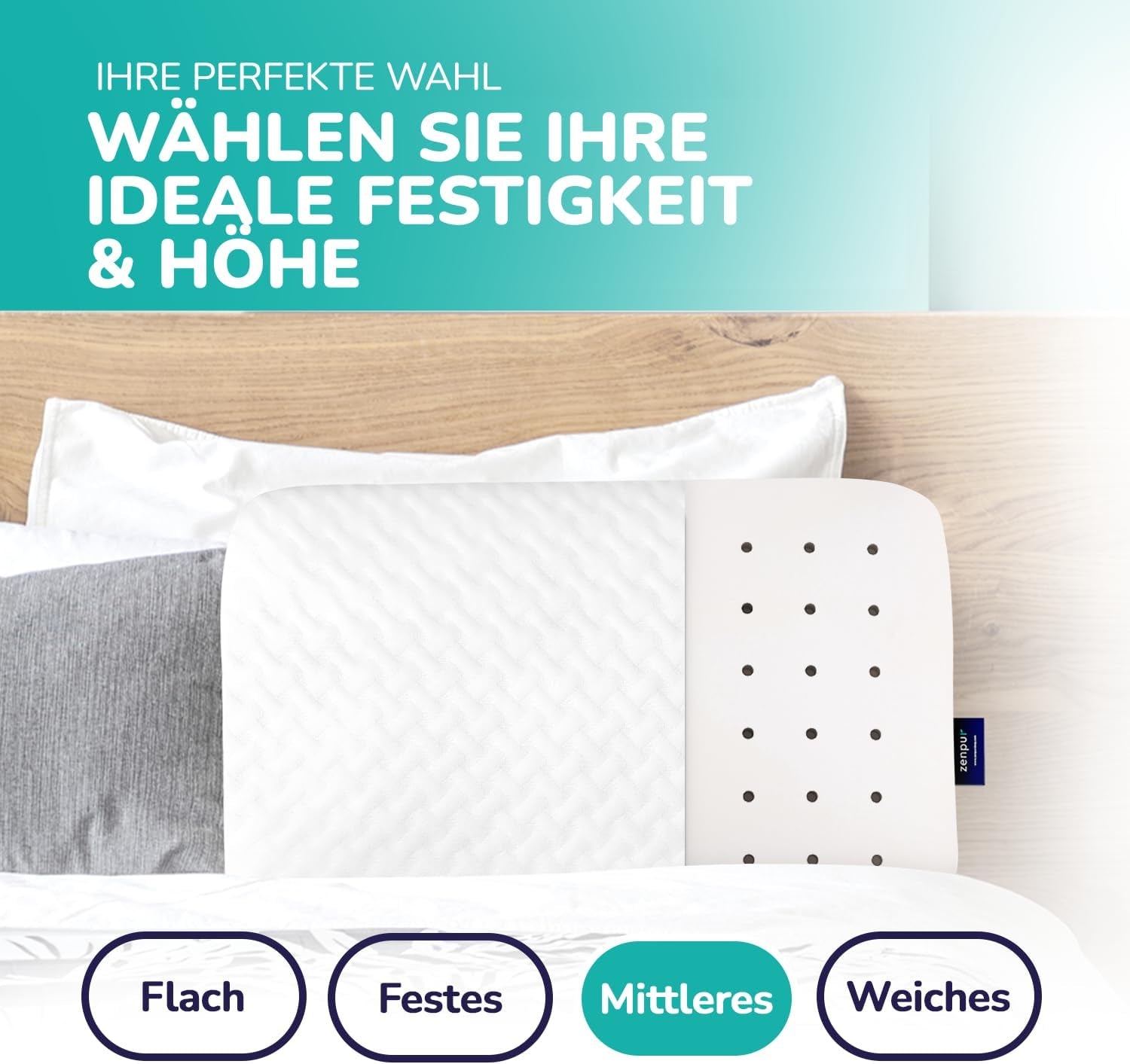 ZenPur Oreiller orthopédique cervical 40 x 60-13 cm, oreiller de tête en mousse à mémoire de forme – Oreiller de sommeil ergonomique pour le cou et les épaules, certifié Oeko-TEX