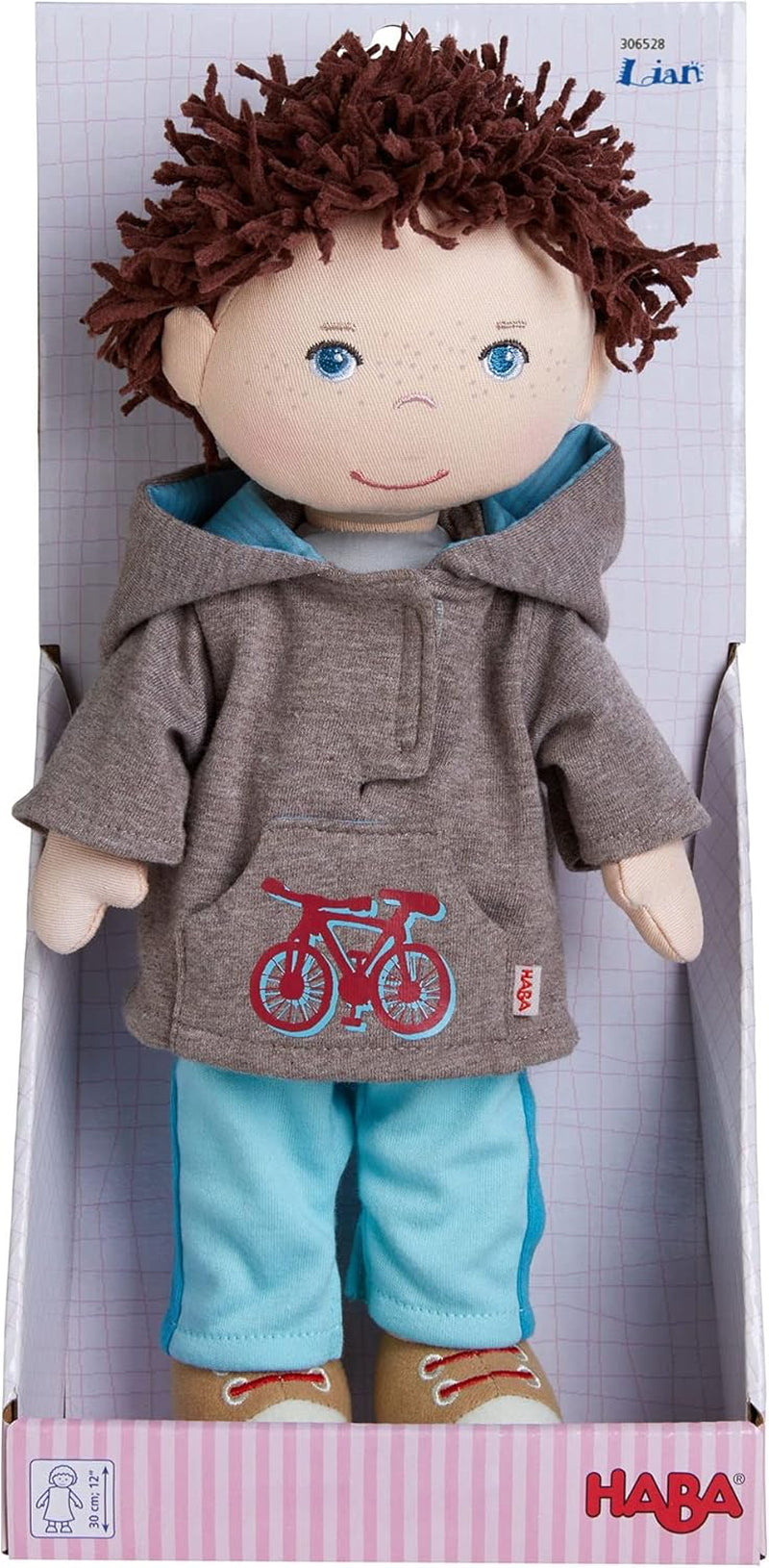 HABA Poupée Lian - Poupée en tissu doux 30 cm, idéale pour les bébés et les tout-petits, lavable et facile à habiller et à déshabiller, à partir de 18 mois - 1302109001