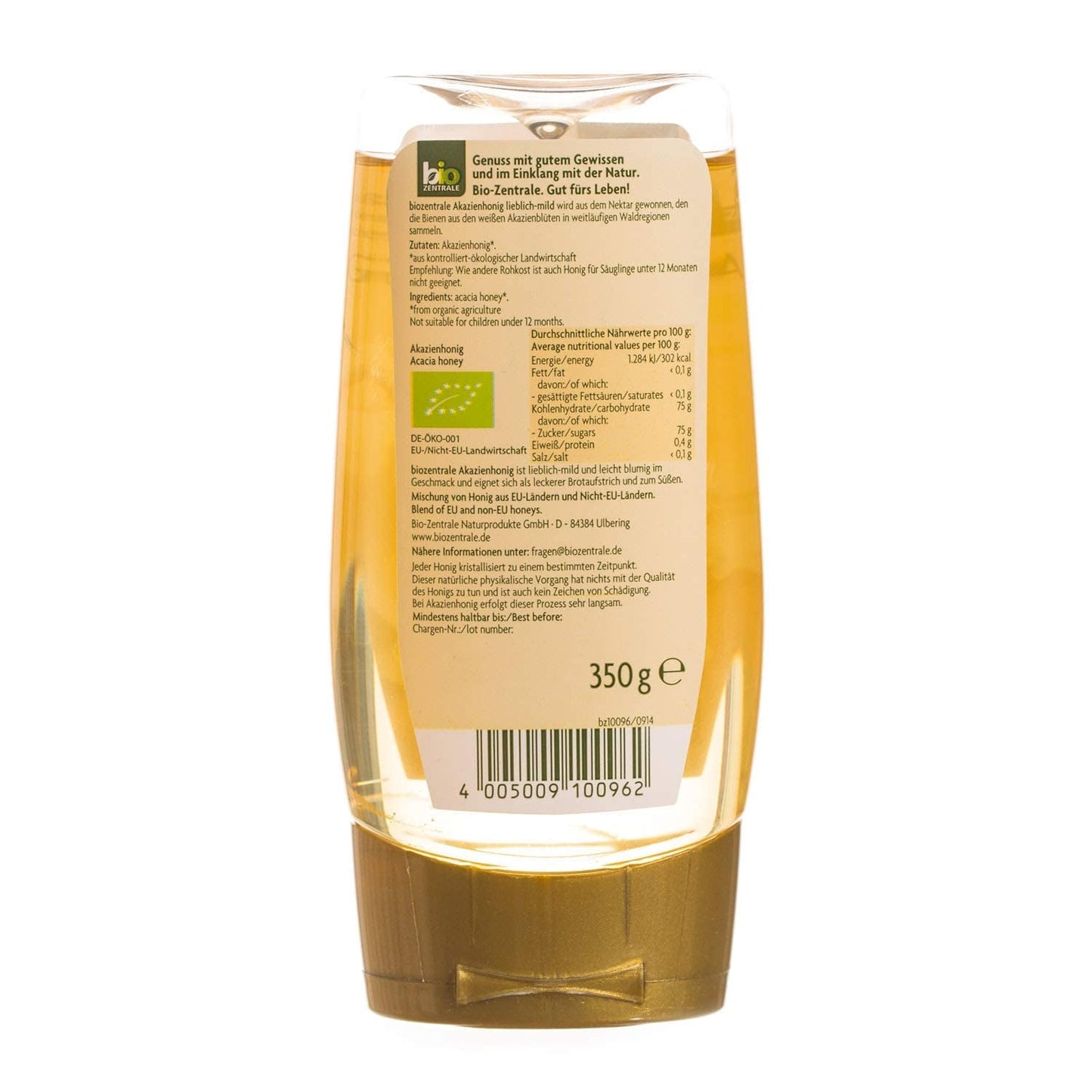 Biozentrale Miel d'acacia biologique | 350 g Miel Bio de fleurs d'acacia blanc | Idéal en tartinade Miel bio pour le thé | Alternative au miel en nid d'abeille (pack de 2)