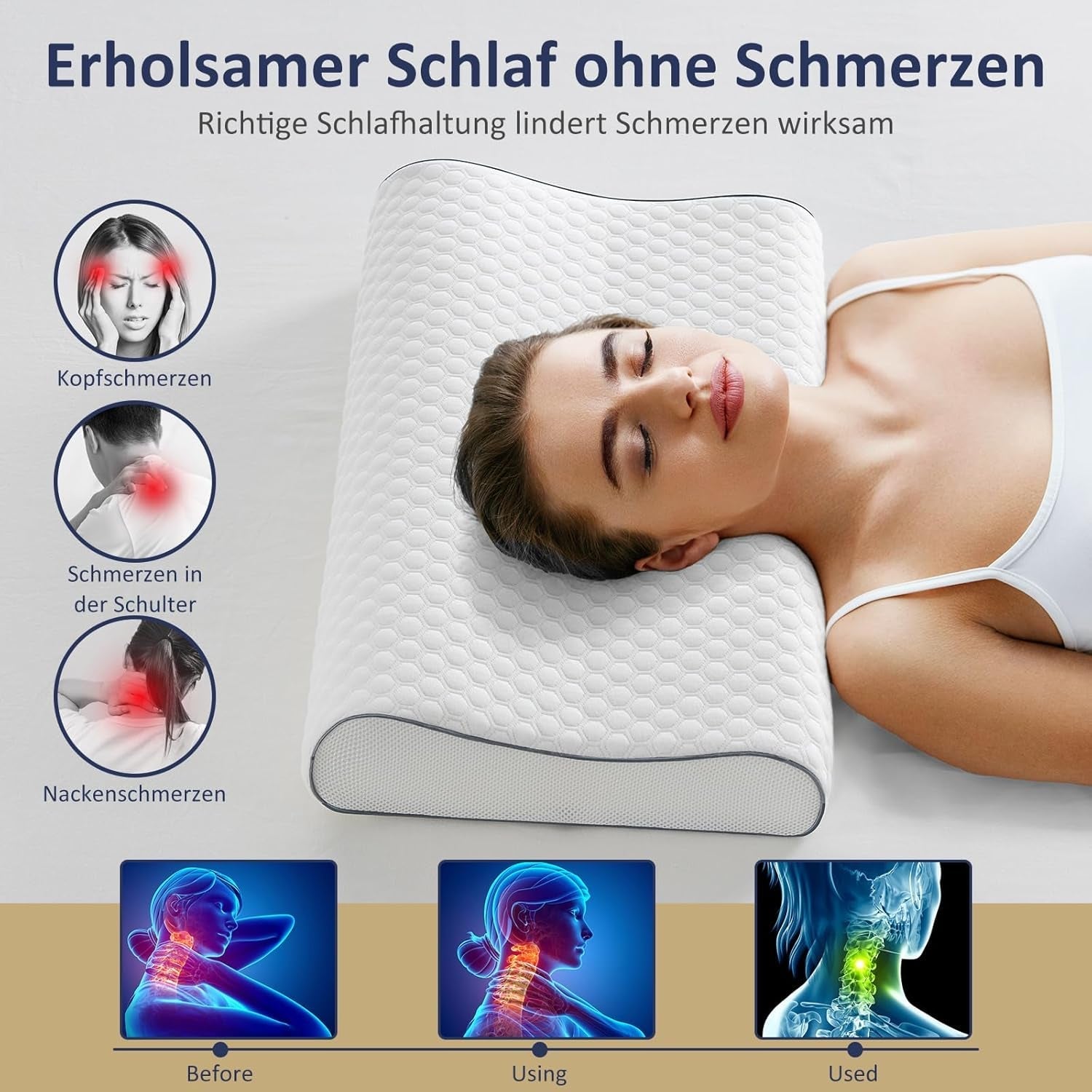 BedStory Oreiller en mousse à mémoire de forme, oreiller de soutien du cou réglable en hauteur, oreiller ergonomique, oreiller latéral pour dormeurs sur le dos et le ventre (60 x 36 x 12/10 cm)