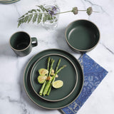 Zuma Ménagère ronde 16 pièces, assiettes, bols, tasses, couverts, service pour quatre (16 pièces), vert