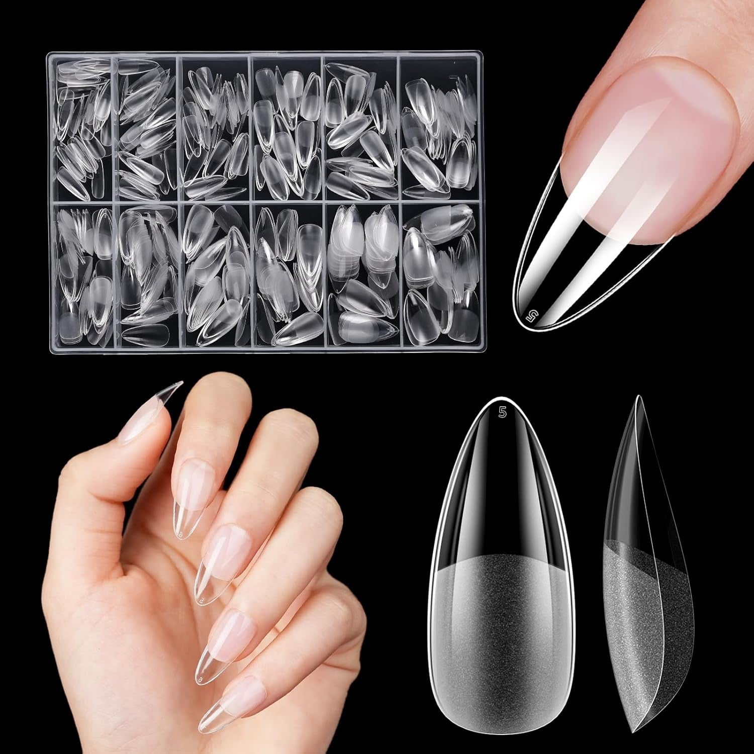Ongles artificiels courts 500 pièces bouts d'ongles à couverture complète en gel souple pour ongles en gel 12 tailles bouts d'ongles pré-polis pour ongles en gel Ongles artificiels courts Extensions d'ongles de cercueil avec boîte