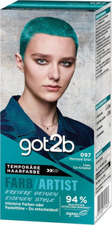 got2b Colour/Artist 097 Mermaid Green Niveau 2 (3x 80 ml), teinture capillaire temporaire fait briller les cheveux dans des couleurs intenses ou des tons pastel, la teinture capillaire dure 12-15 lavages, formule végétalienne Teinture capillaire Naty Shop
