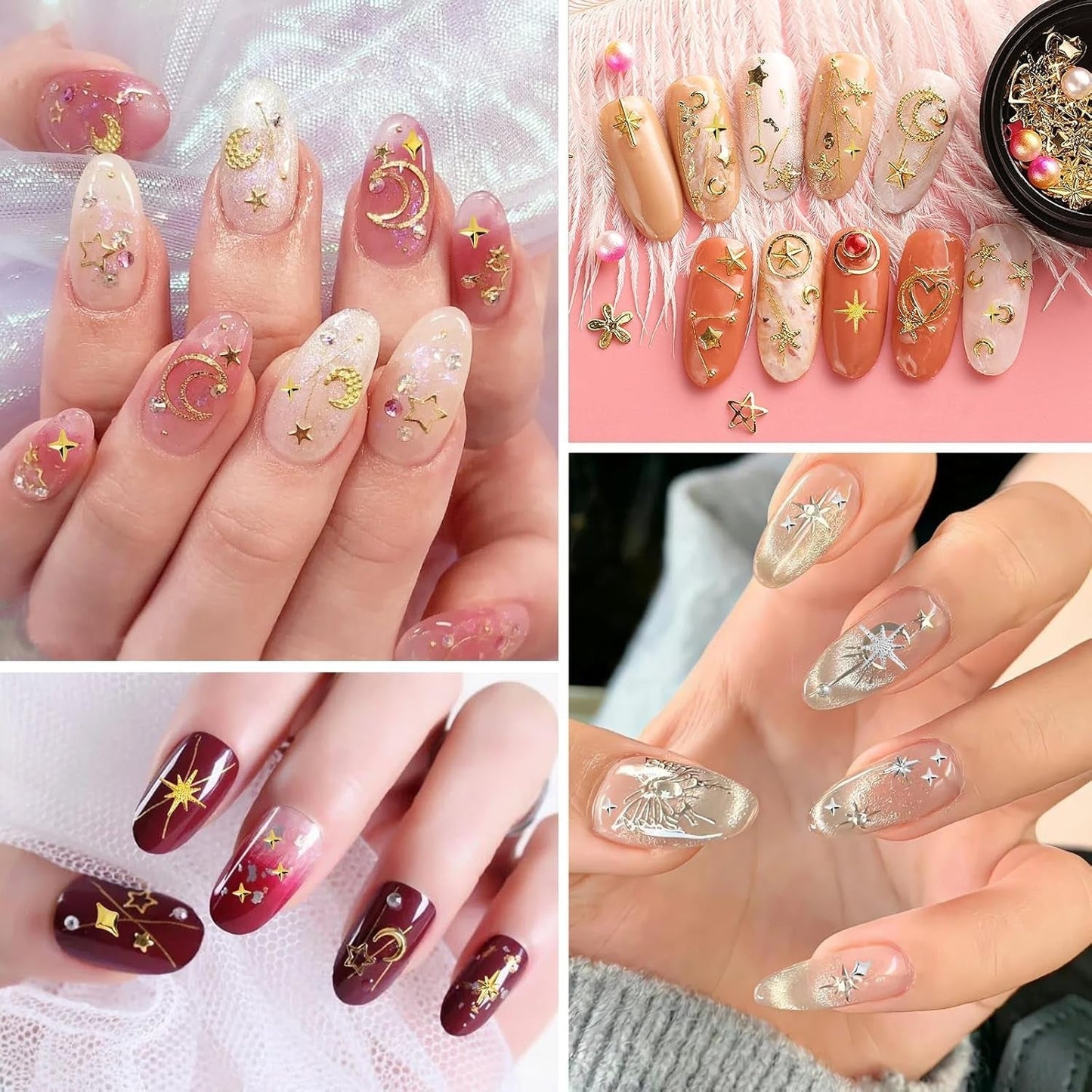 400 pièces de breloques pour ongles en forme d'étoile dorée et argentée, décorations en métal 3D en forme d'étoile, conception d'ongles en forme d'étoile en forme de taille gemme pour décoration d'ongles