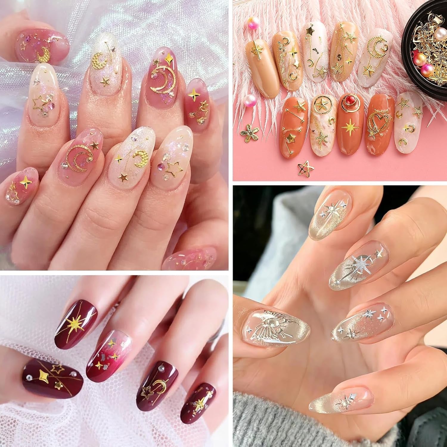 400 pièces de breloques pour ongles en forme d'étoile dorée et argentée, décorations en métal 3D en forme d'étoile, conception d'ongles en forme d'étoile en forme de taille gemme pour décoration d'ongles