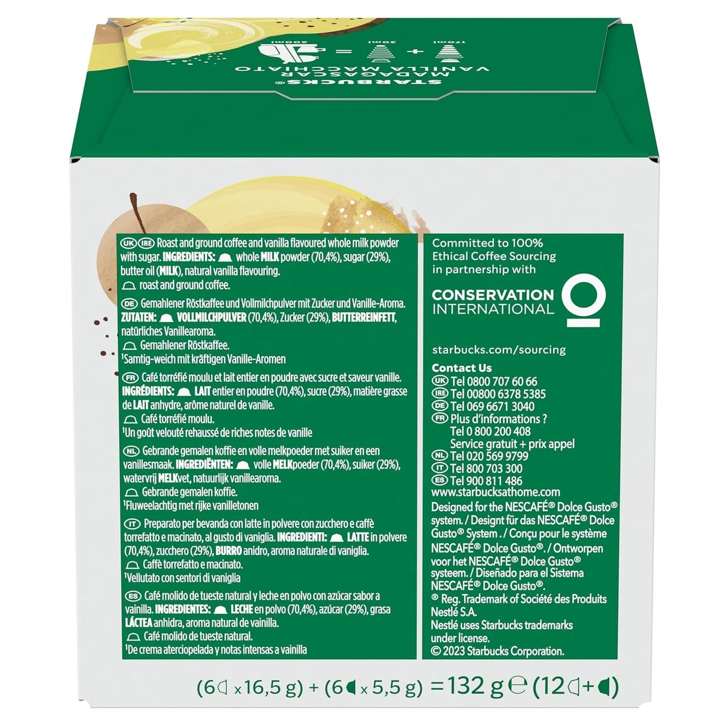 STARBUCKS Vanille Macchiato par Nescafé Dolce Gusto Kaffeekapseln 6 x 12 (72 Kapseln)
