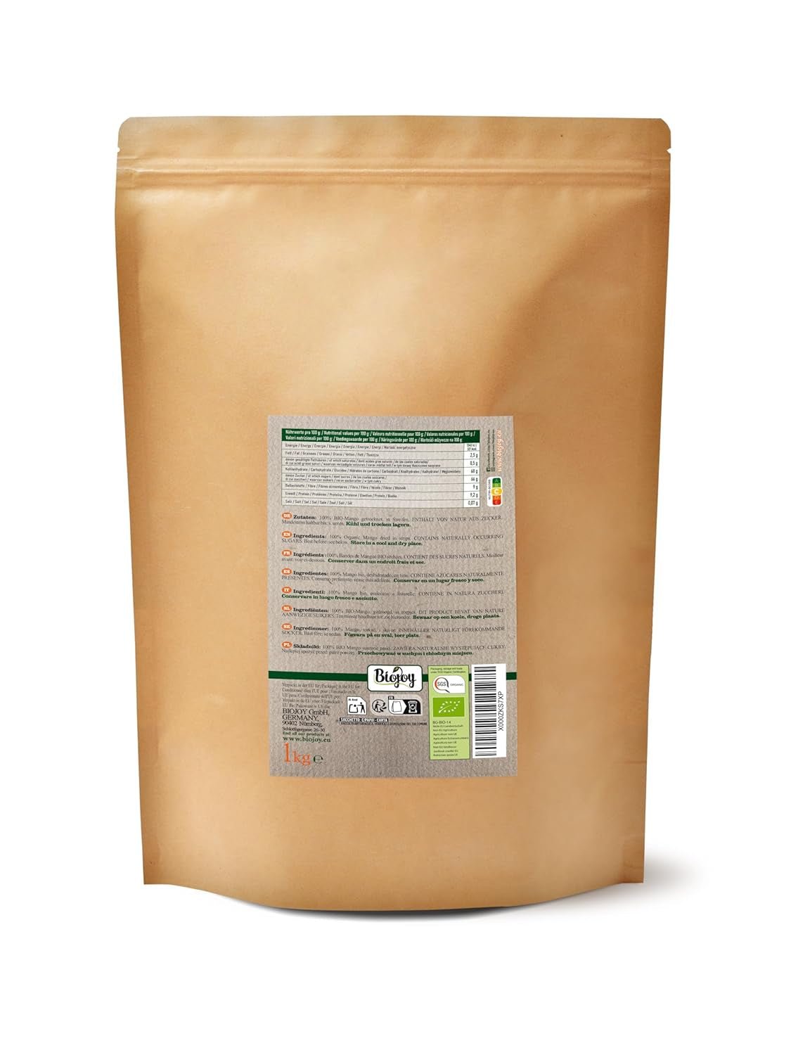Mangue séchée Biojoy BIO (1 kg), produits déshydratés Naty Shop sans soufre