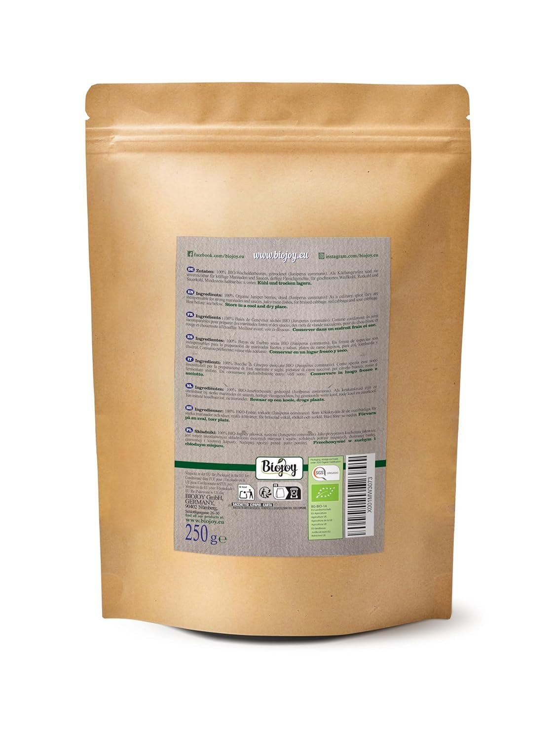 Fruit de genévrier bio Biojoy (250 g), séché et entier, sans additifs (Juniperus communis) Produits déshydratés Naty Shop