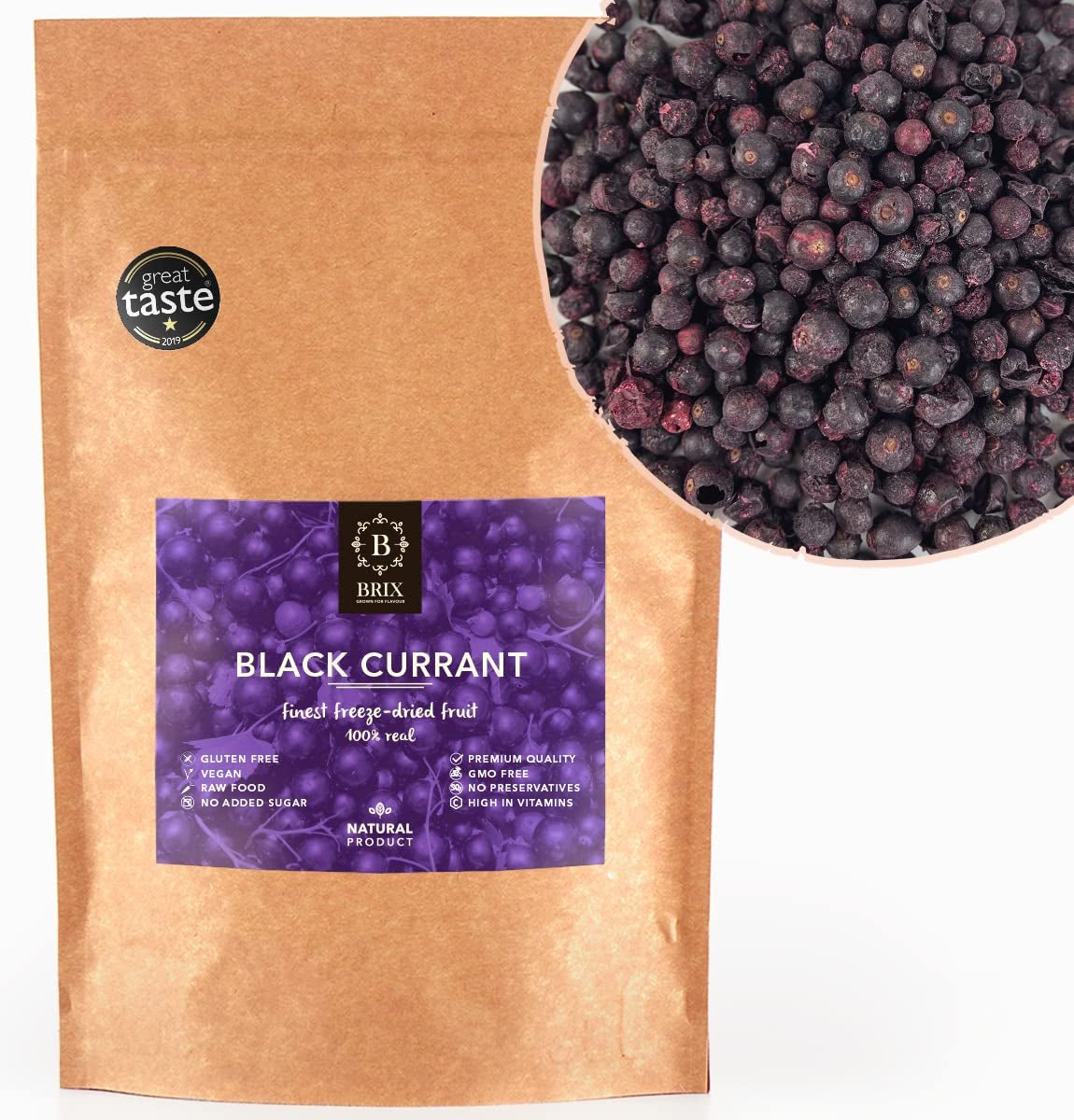 BRIX Cassis séchés | Cassis séchés 105 g | Great Taste Award, cassis séchés | Sans OGM, sans gluten, végétalien, vitamines retenues Naty Shop Produits déshydratés Titre par défaut