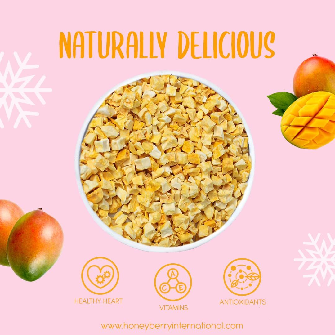 Morceaux de mangue lyophilisée 100g - Fruits lyophilisés - Fruits secs lyophilisés - Mangue séchée - Parfait pour les snacks, pâtisseries, muesli, smoothies et desserts Produits déshydratés Naty Shop