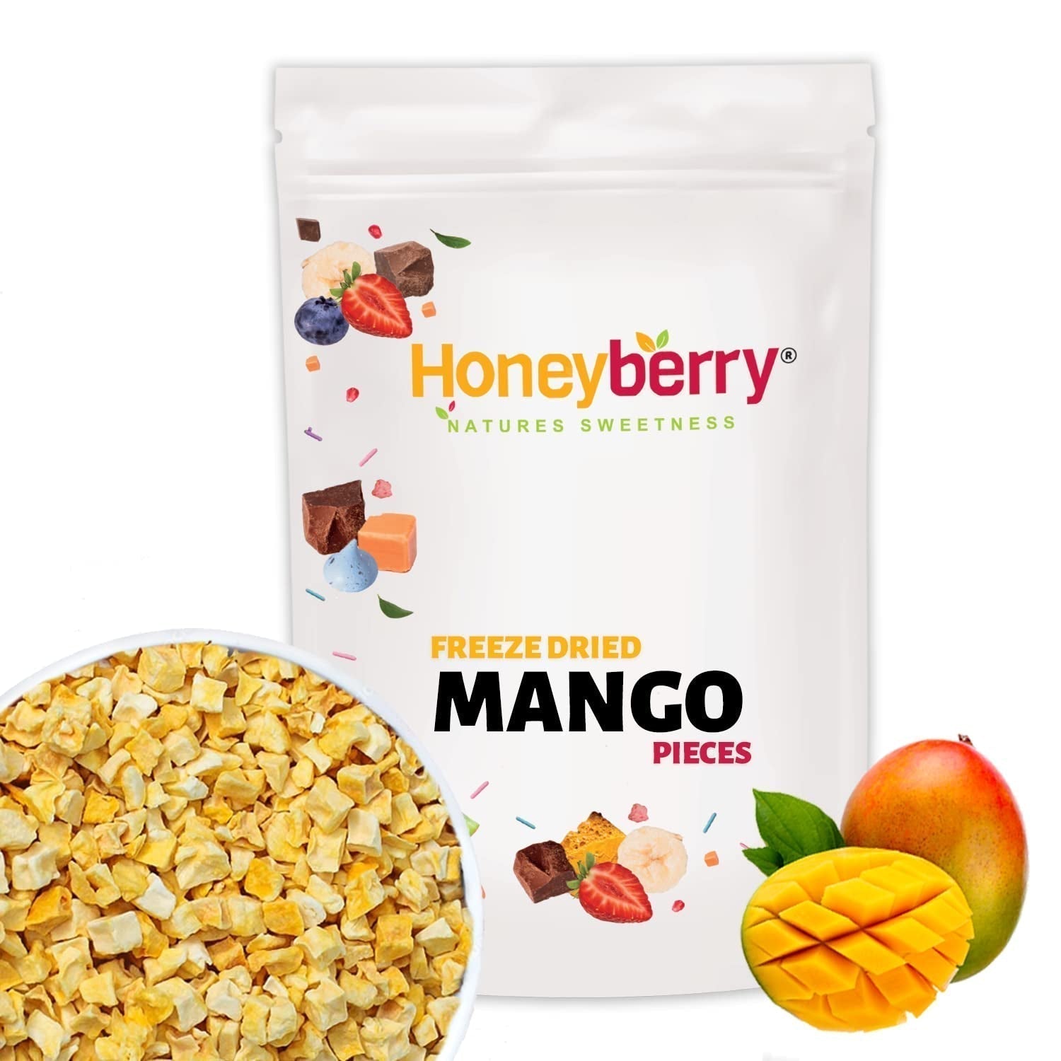 Morceaux de mangue lyophilisée 100g - Fruits lyophilisés - Fruits secs lyophilisés - Mangue séchée - Parfait pour les snacks, pâtisseries, muesli, smoothies et desserts Produits déshydratés Naty Shop 100G