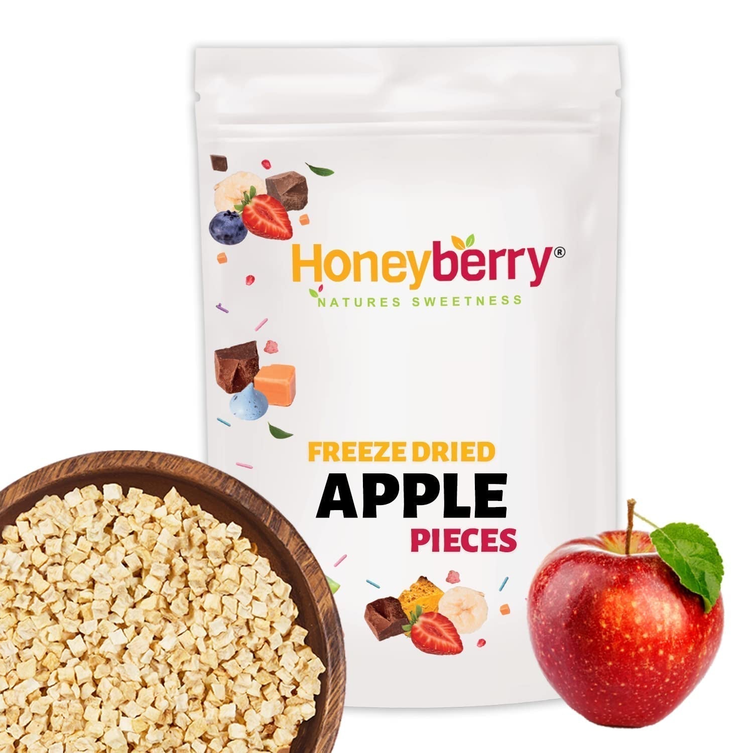 Morceaux de pommes lyophilisés 100g - Fruits lyophilisés - Fruits secs lyophilisés - Pommes séchées - Parfait pour la pâtisserie, la décoration des gâteaux, snacks, muesli et desserts Produits déshydratés Naty Shop 100G