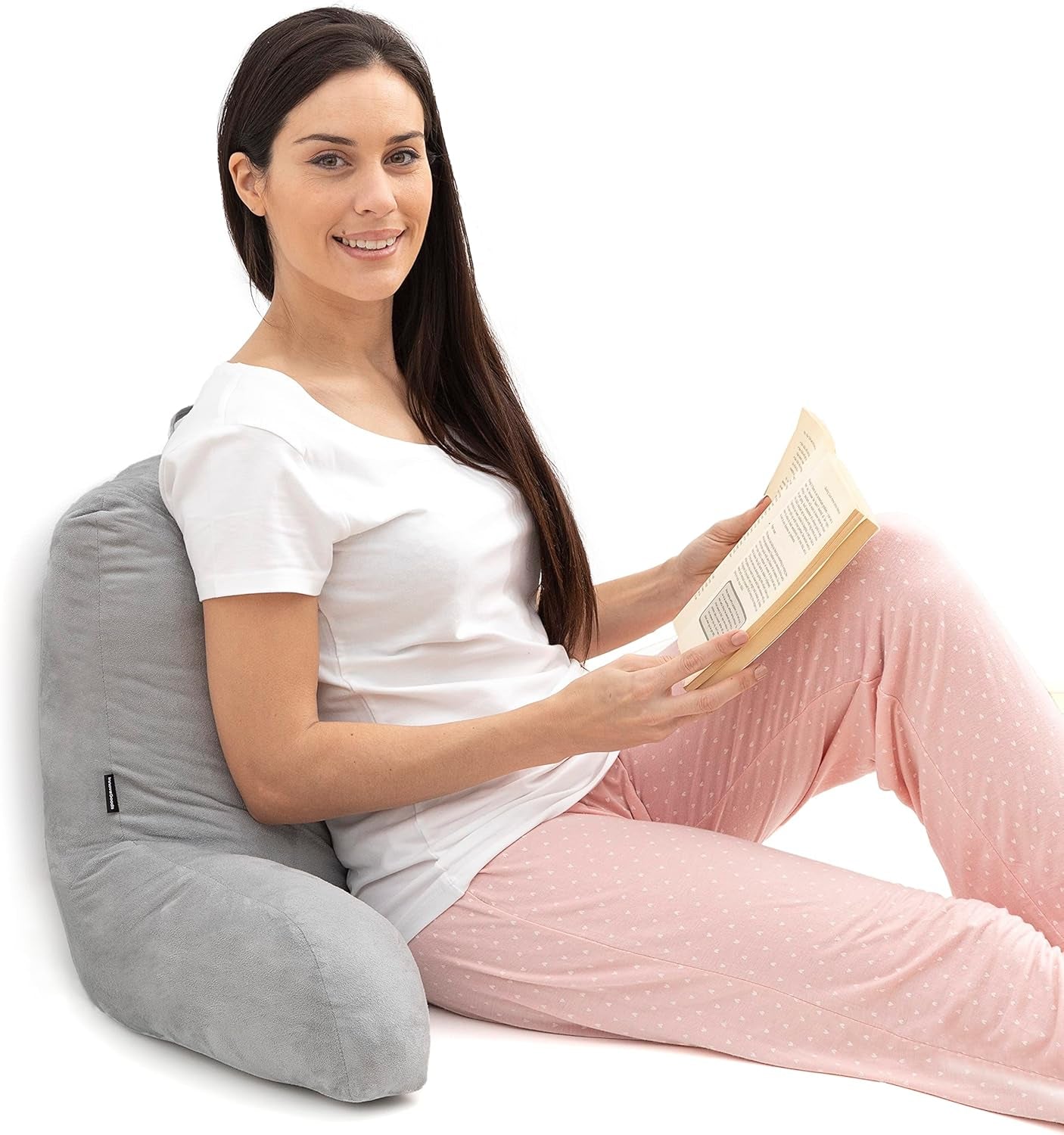 Oreiller de lecture InnovaGoods Huglow avec accoudoir pour canapé, lit et tapis, oreiller de lecture avec support lombaire et poignée de transport, ergonomique, prévient l'inconfort et la douleur, gris