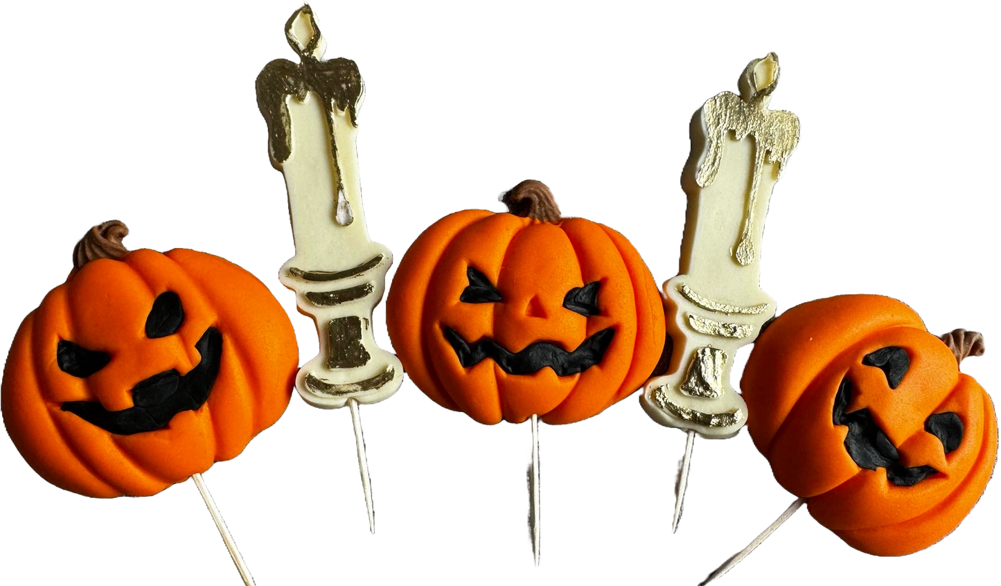 Lot de 5 décorations comestibles en pâte à sucre, Halloween, citrouilles et bougies Décorations en pâte à sucre Naty Shop