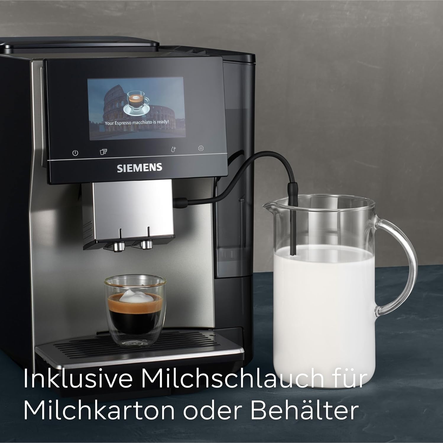 Machine à expresso automatique Siemens EQ700 classic TP715D01, contrôle par application, infusion froide, écran tactile intuitif, jusqu'à 10 créations de café individuelles comme favoris, nettoyage automatique à la vapeur, 1500 W, gris argenté