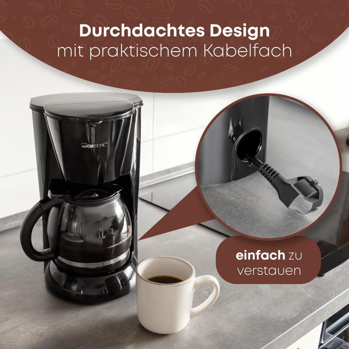 Machine à expresso Clatronic® | Machine à expresso automatique pour 12-14 tasses (environ 1,5 litre) | Machine à expresso avec filtre et système anti-goutte | 900W | Expresso KA 3473 Noir