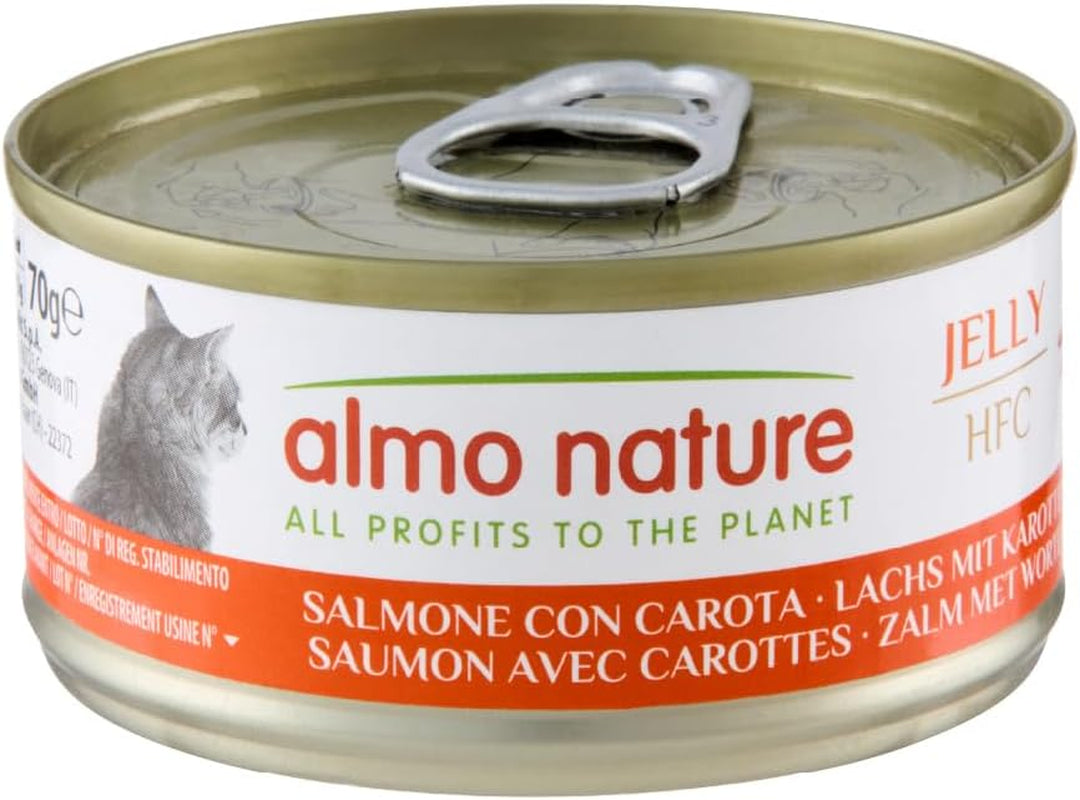 Almo Nature HFC Jelly - Nourriture humide pour chat adulte - Saumon et Carottes - Qualité humaine, Sans gluten - 6 x 70g