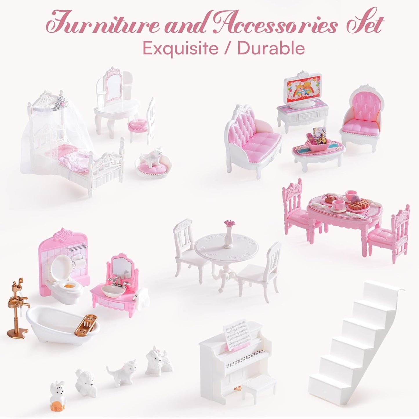ROBUD Maison de poupée en bois pour enfants, jouet cadeau pour filles et garçons de 3, 4, 5, 6 ans