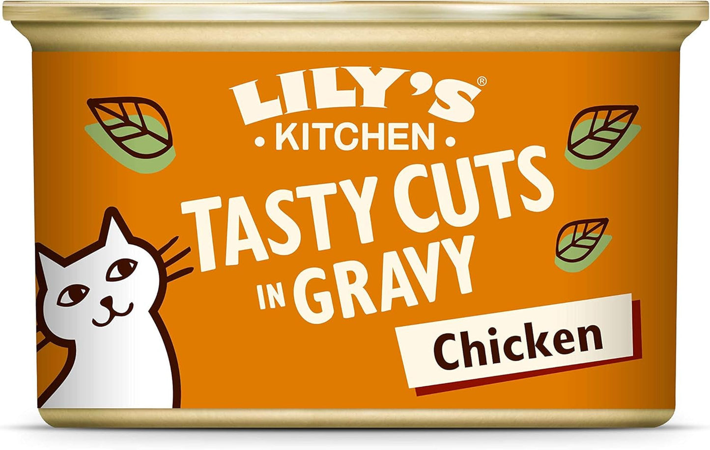Lily's Kitchen Nourriture humide naturelle pour chats adultes, en conserve, morceaux savoureux dans une sauce au poulet, recette sans céréales (24 plateaux x 85 g)