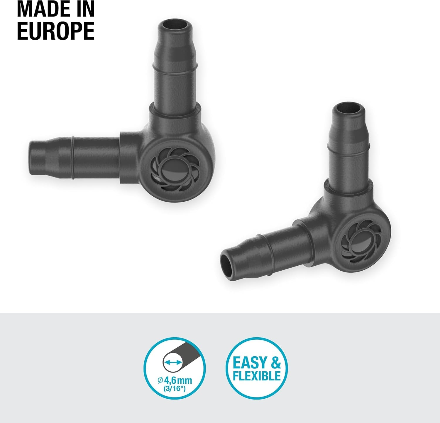 Pièce en L pour Gardena Micro-Drip 4,6 mm (3/16") : pour changer le sens de distribution et les conduites d'égouttement à 90 degrés, installation sans pli, technologie de connexion simple et flexible (13212-20)
