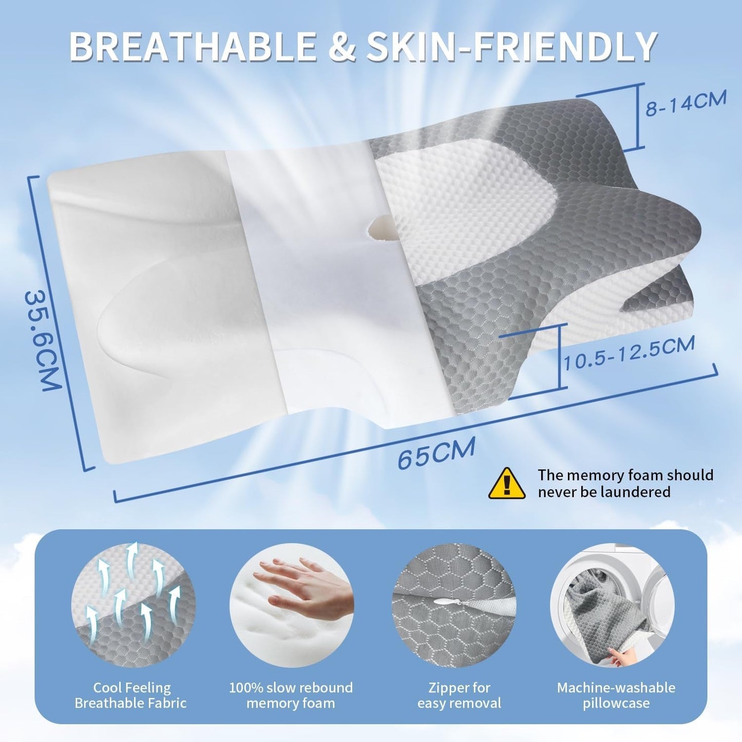 IDEA Oreiller Oreiller en Mousse à Mémoire de Forme, Oreiller Ergonomique Oreiller Orthopédique pour Douleurs Cervicales, Oreiller de Couchage pour Douleurs Latérales du Dos et Abdominales, Oreiller Cervical Oreiller Anti-Ronflement pour Adultes Oreillers Orthopédiques Cervicaux Naty Shop