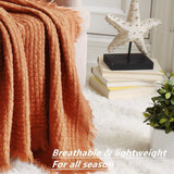 CREVENT Couverture tricotée rouille pour canapé, chaise, lit, décoration d'intérieur, douce, chaude, confortable, légère, printemps, été, automne (127,8 x 152,4 cm caramel/marron/orange brûlé) CREVENT Lits et couvertures