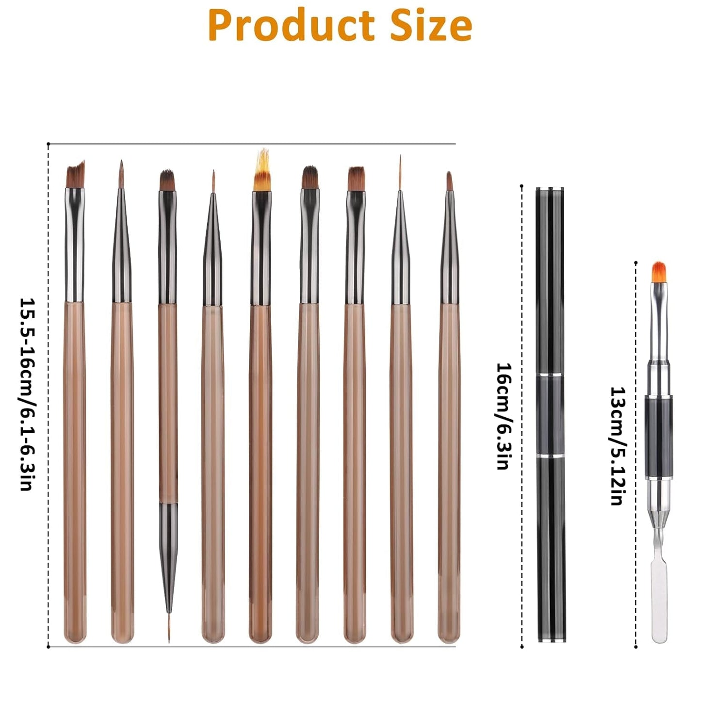 10 pièces Nail Art Pinsel Set, Braun Nail Art pinceaux Nailart Design Pinsel Nageldesign Pinselfür Gelnägelfür Heimwerker Maniküre Salon Zuhause Nailpinsel Set