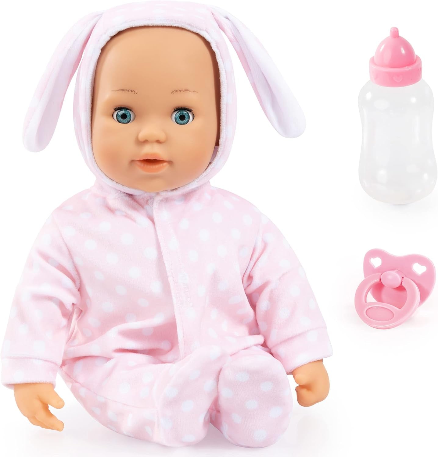 Bayer Design 93822AA Babypuppe Anna, spricht 24 Babylaute, weicher Körper, Schlafaugen, Schnuller, Flasche, 38 cm, rose, Small