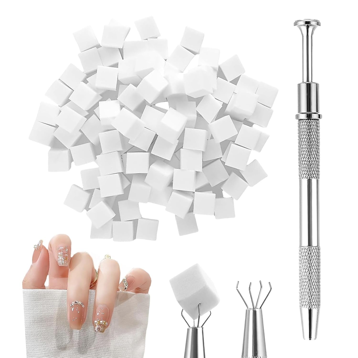100 Stk Nail Art Schwamm Mit Metallgreifer, Nailart-Zubehör, Baby Boomer, Rendering-Werkzeuge Mit Greifer-Blöcken, Maniküre-Gradient Nail Art Schwamm, For Pinselset, Nägel, Nageldesign-Zubehör