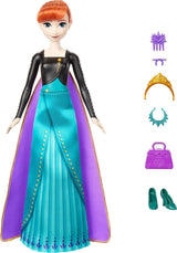 Mattel Disney The Ice Queen Anna Fashion Doll Set, Spin & Reveal avec 11 surprises, dont 5 accessoires, 5 autocollants et une scène de jeu, inspirée du film Disney, HXD27 Naty Shop Dolls