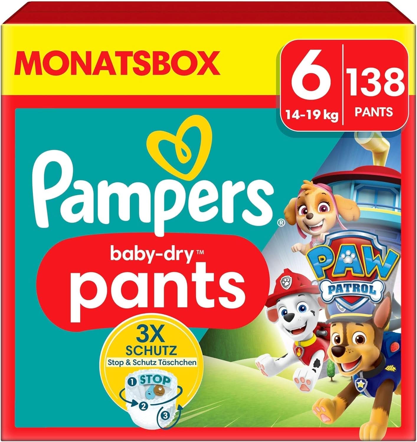 Couches Pampers Paw Patrol Pants taille 5 (12-17Kg) Baby-Dry, Junior avec poche Stop and Protect, BOITE MENSUEL, 160 couches Naty Shop