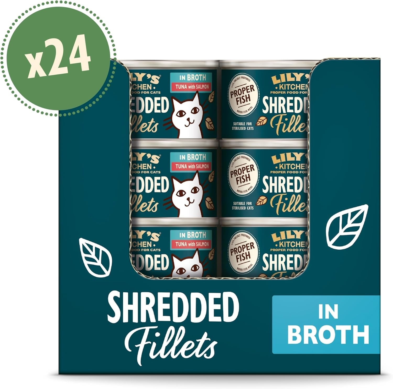 Filets hachés au bouillon de thon et de saumon, préparés avec des ingrédients naturels, Lily's Kitchen, nourriture humide pour chat adulte, boîte de 70g