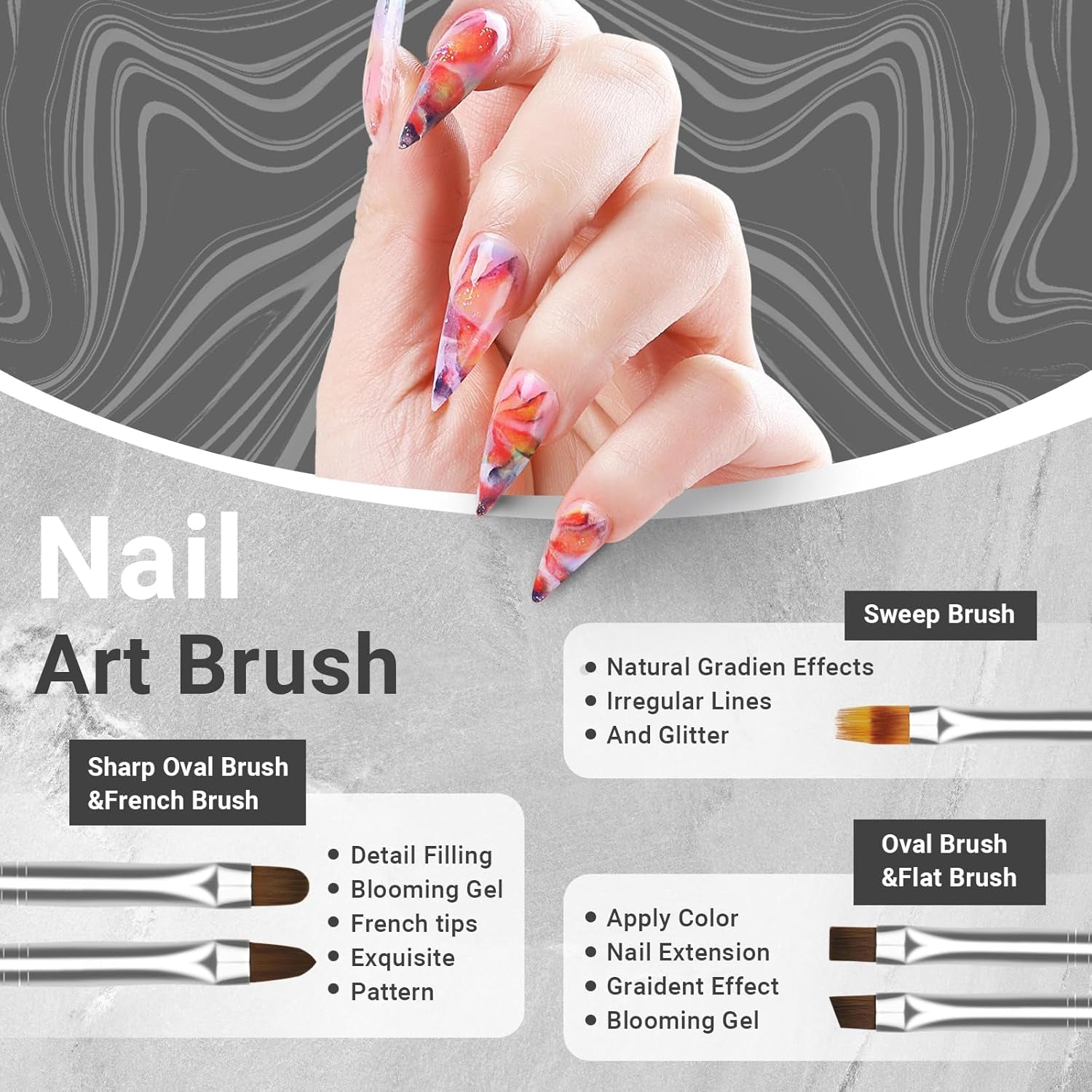 Sularpek 8 pcs Nagel Pinsel Set, Pinsel pour Gel Nail, Nageldesign Pinsel, Nail Art Dotting Tools, Nailart Pinsel pour Gel Acryl Nail Nailart