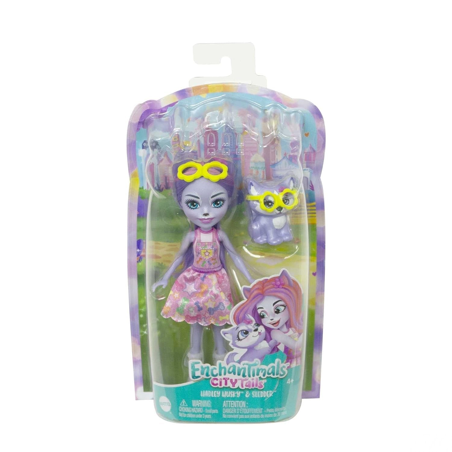 Enchantimals HHB90 - Poupée Hadley Husky (environ 15 cm) et figurine d'animal chien de traîneau, petite poupée avec jupe amovible et accessoires, excellent cadeau pour les enfants à partir de 4 ans