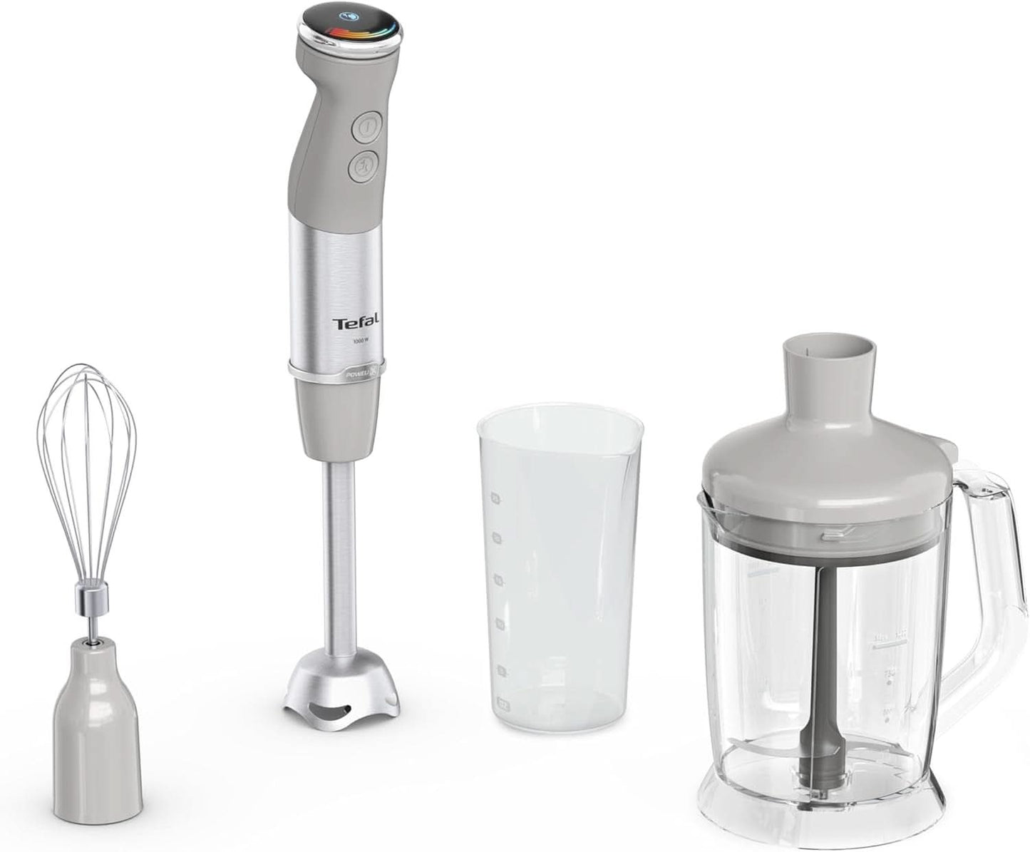 Tefal Quickchef+ 3-In-1 XL Stabmixer/Zerkleinerer/Schneebesen, 1000 W, Intuitif Geschwindigkeitsregelung, Turbo-Taste, Powelix-Messer-Technologie, Edelstahl, Grau, HB67MB30 Kitchen Naty Shop