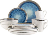 MÄSER 934092 Série Frozen, service de table en céramique pour 4 personnes, service combiné de 16 pièces avec formes organiques, service teinté bleu, grès, bleu foncé