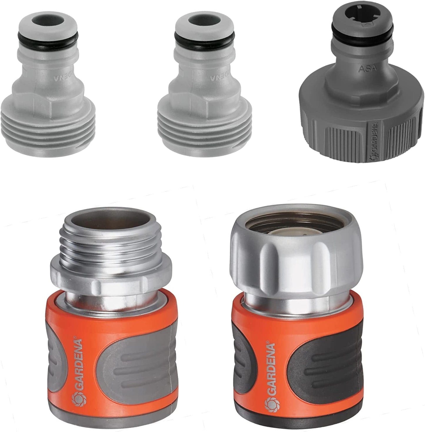 Gardena 39042-M Kit de démarrage à raccord rapide en métal pour tuyaux d'arrosage, raccords rapides et accessoires en quelques secondes, 4 pièces comprenant des adaptateurs anti-fuite pour prise et prise