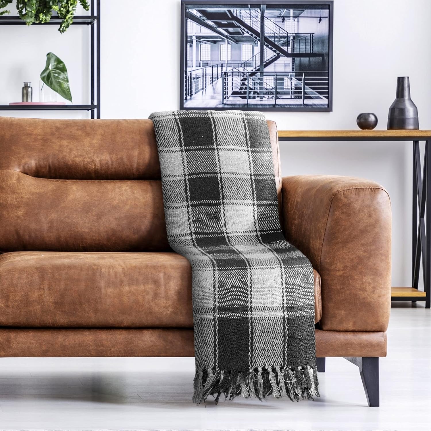 Jeté Frisco, Coton recyclé, Traditionnel, Plaid, Pour chaise, canapé, canapé, jeté, couverture, Anthracite, 127 X 152 Cm Lits et couvertures Emma Barclay